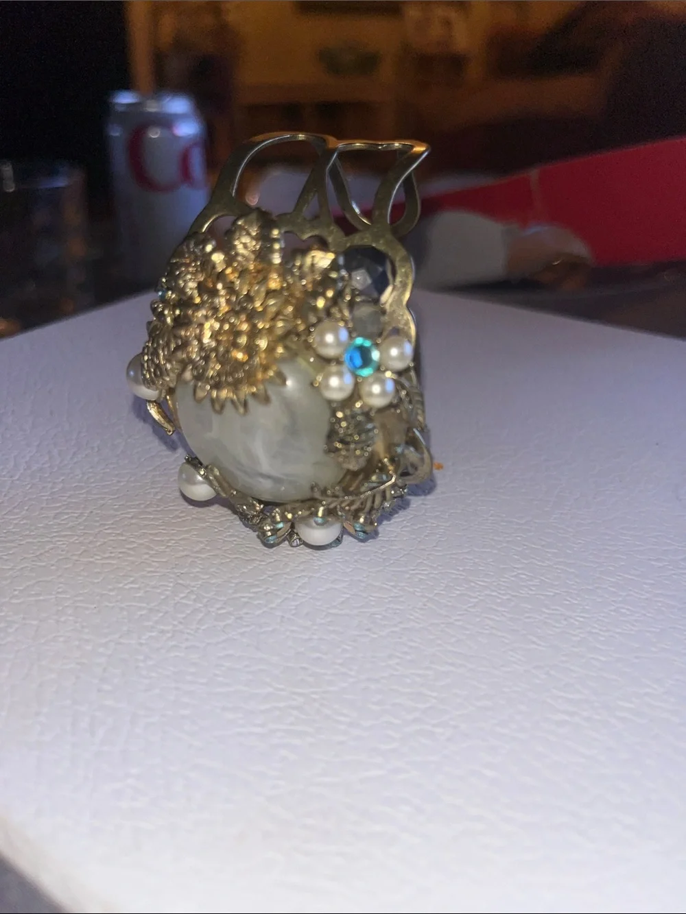 Vintage Gold Pearl like Floral Statement Bracelet